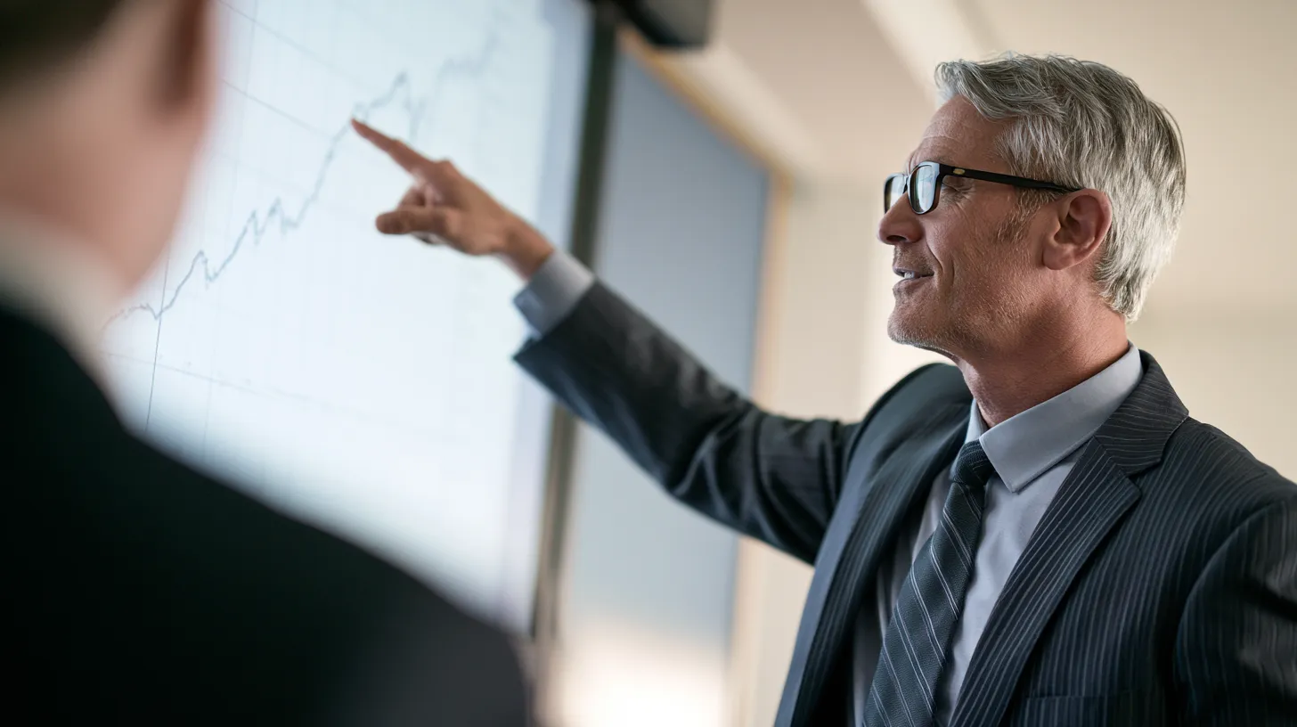 Senior financial advisor explaining rate factors to a client in a calm wood-paneled office — Esketit personal loans